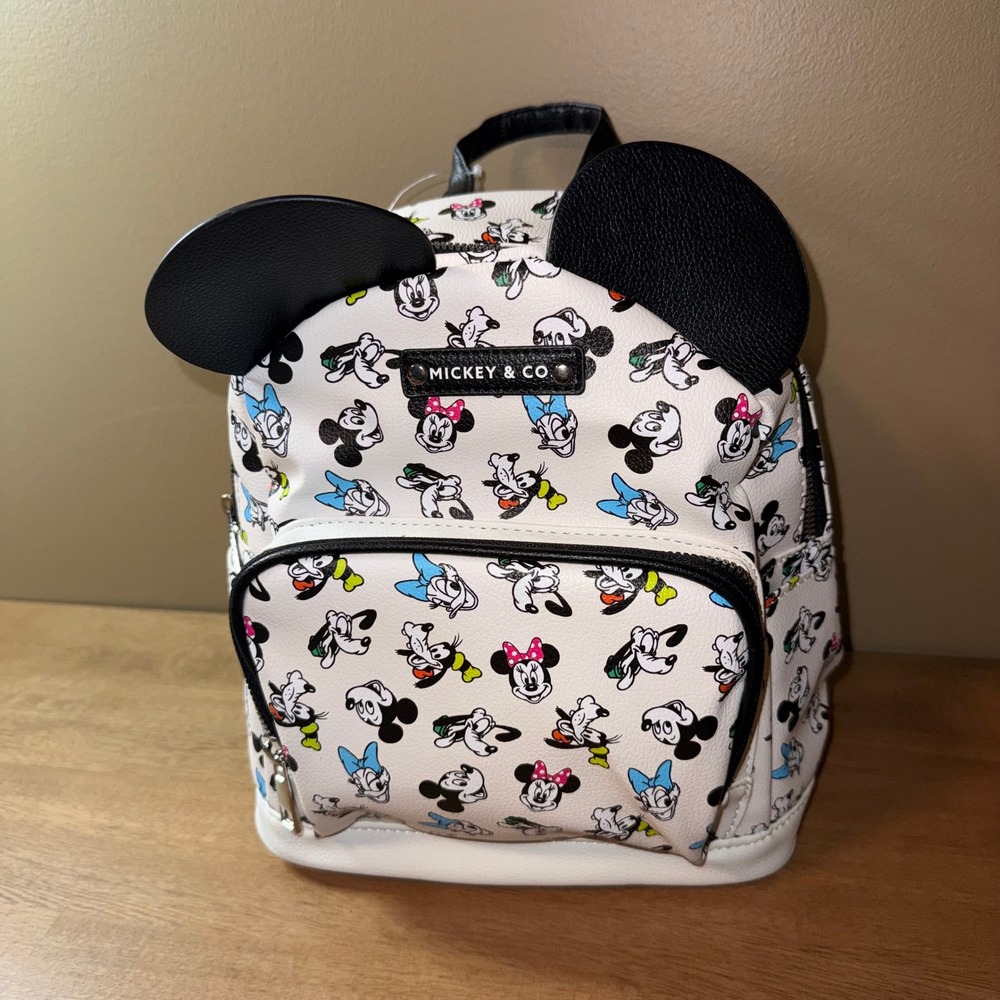 Disney Mickey & Co Mini Backpack Mickey Minnie Donald Goofy Ears White New